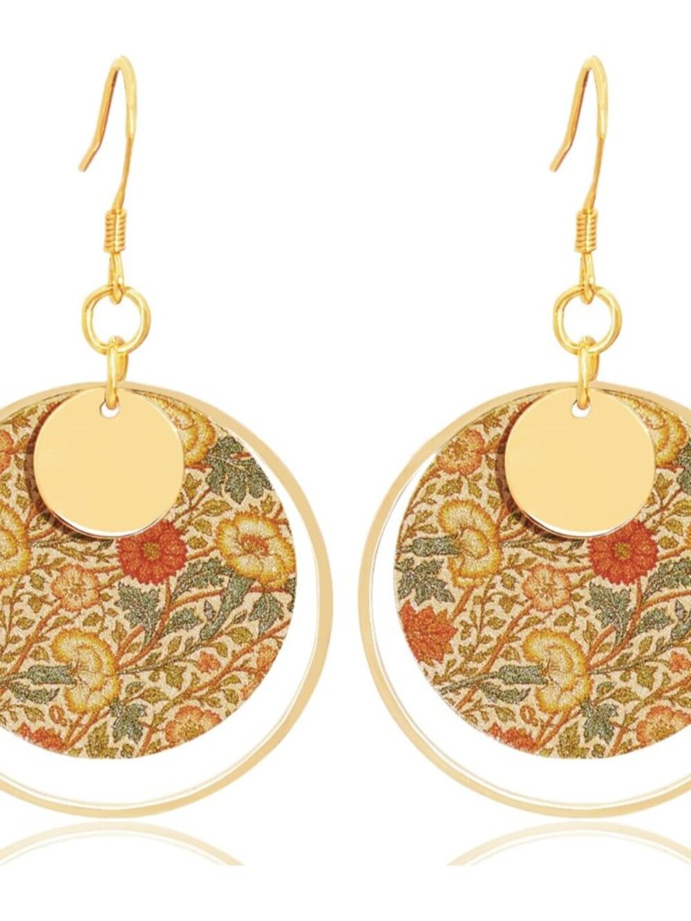 Boho Earrings, Gold Hoop Flower Earrings, Dangle Round Disc Earrings for Women,